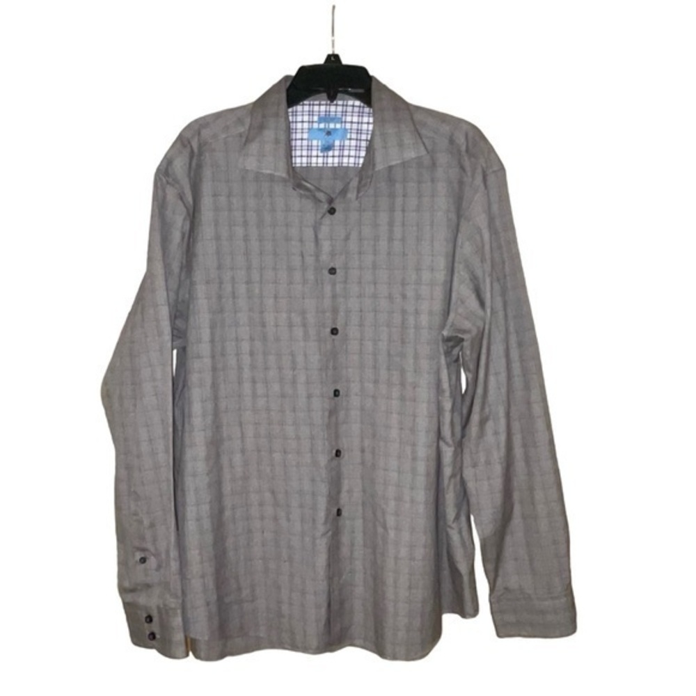 Egara Non Iron Dress Shirt Flip Cuff Check Gray‎ Purple Slim Fit XXL 18 18.5